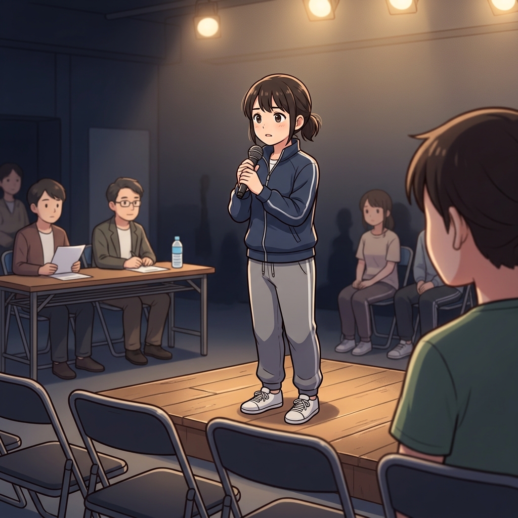 Cute educational anime-style illustration expressing "Stay strong" in a clear everyday scene.