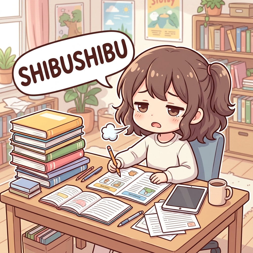 shibushibu Japanese onomatopoeia explanation image