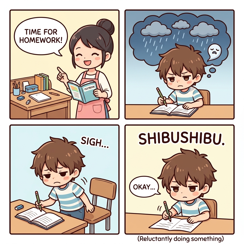 shibushibu Japanese onomatopoeia usage example image