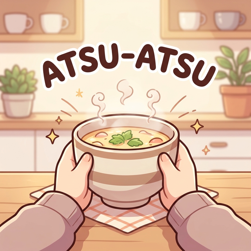 atsu-atsu Japanese onomatopoeia usage example image