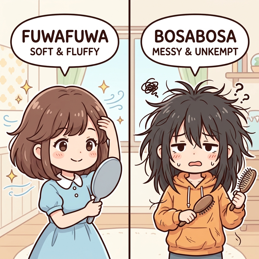 bosabosa Japanese onomatopoeia explanation image