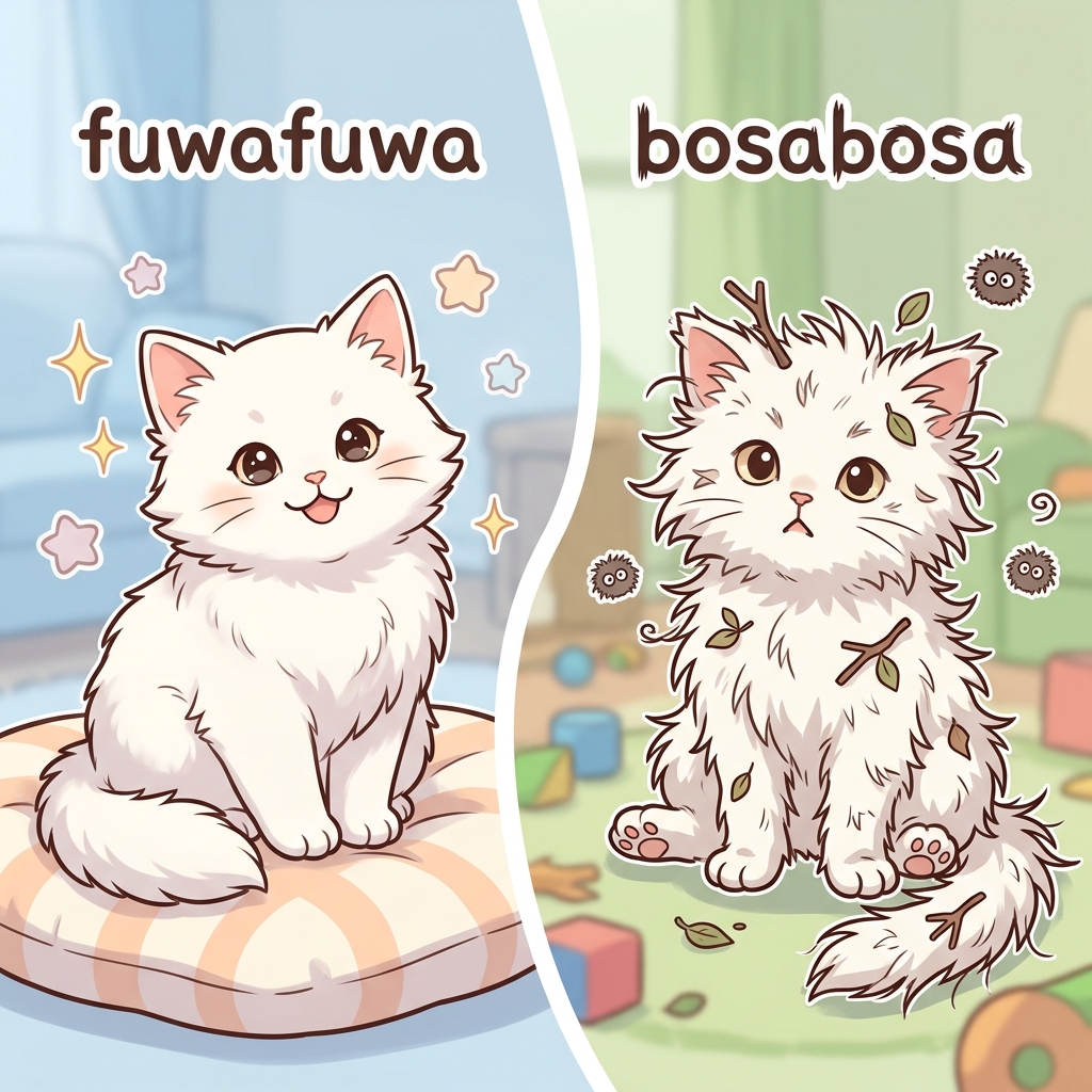bosabosa Japanese onomatopoeia usage example image