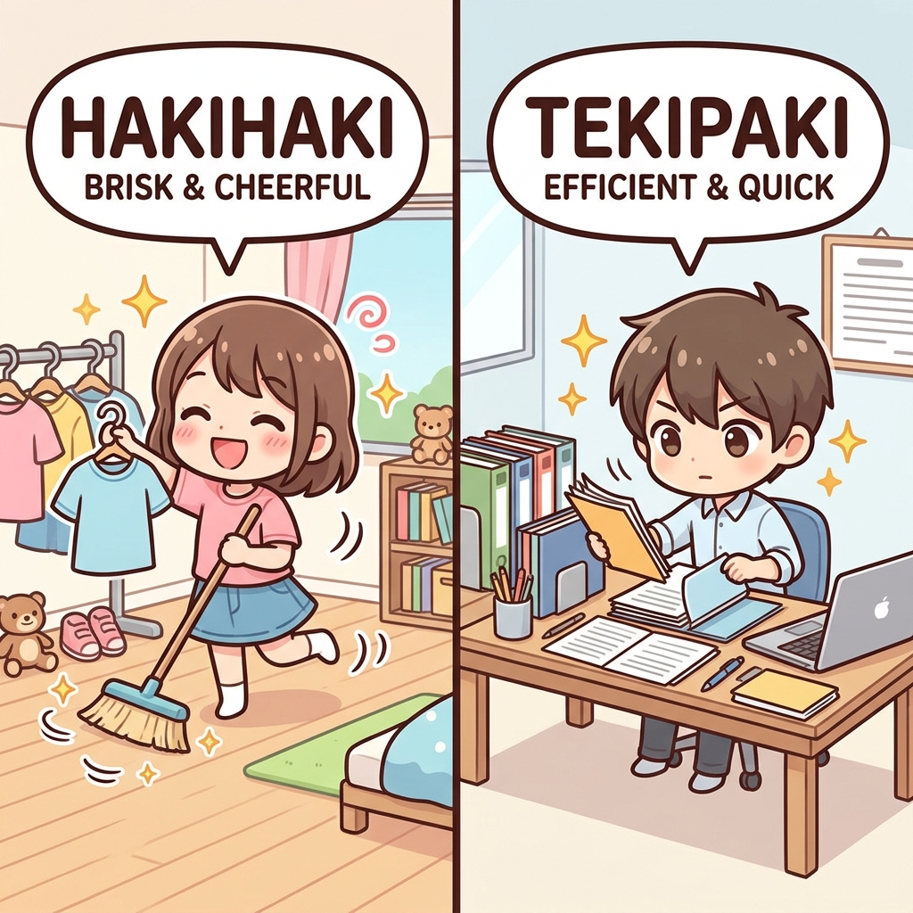 hakihaki Japanese onomatopoeia explanation image