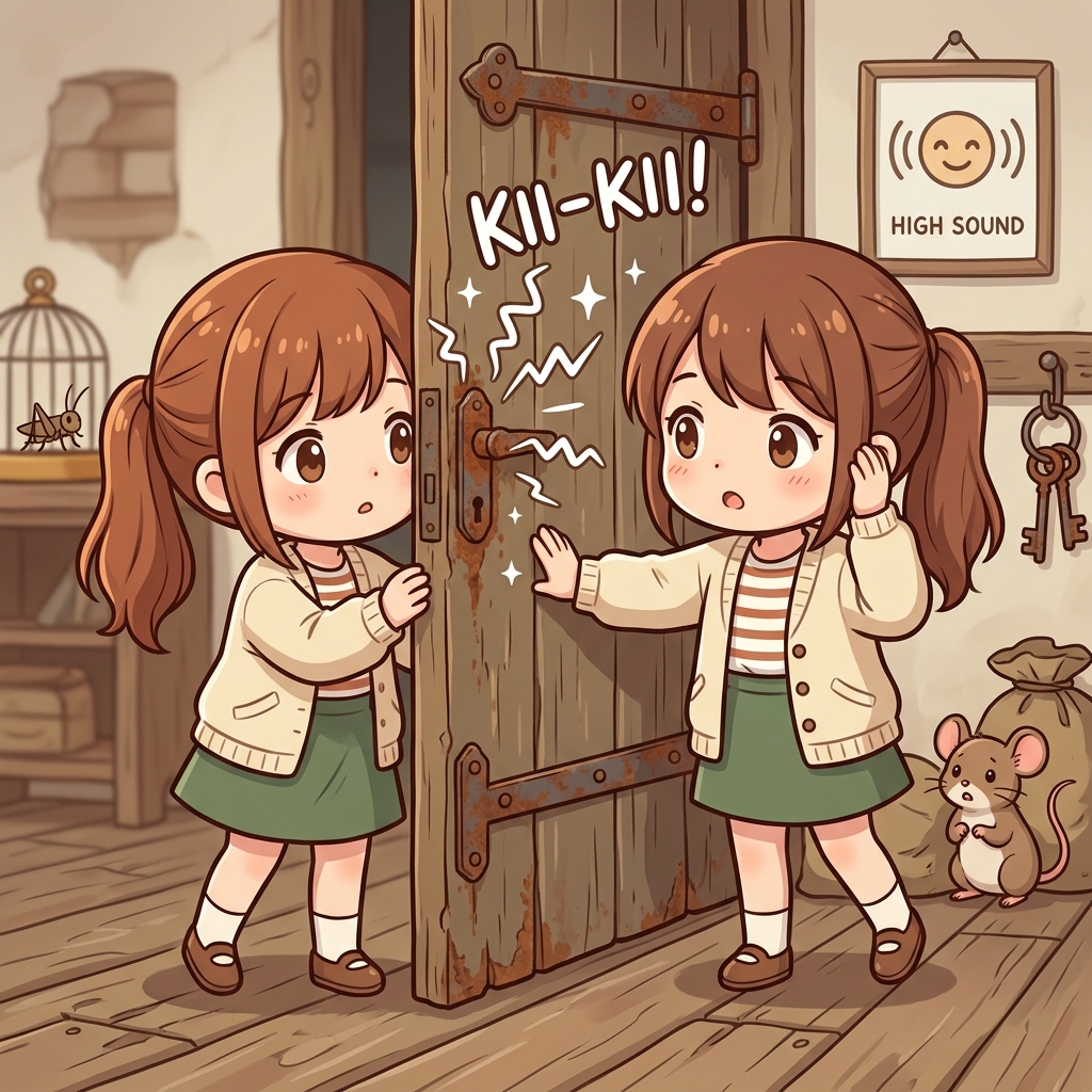 kii-kii Japanese onomatopoeia explanation image