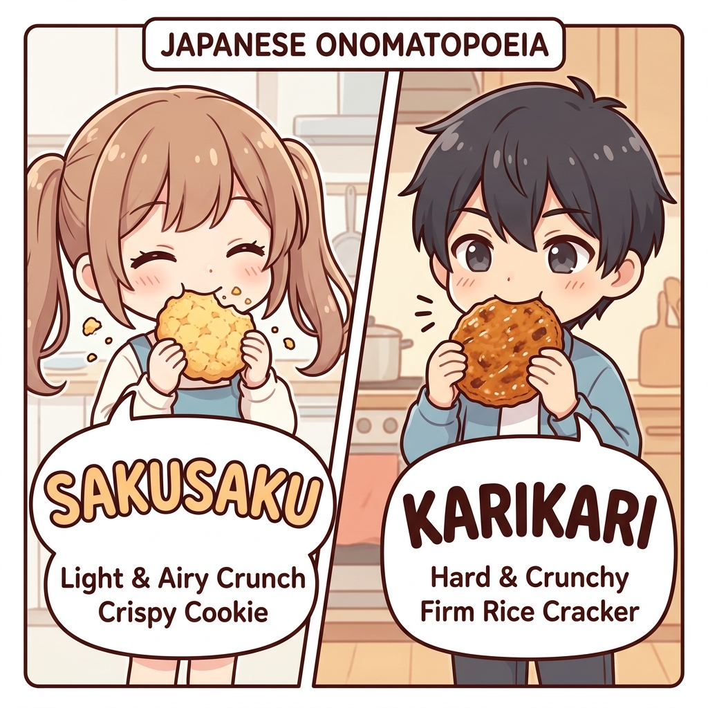 sakusaku Japanese onomatopoeia usage example image