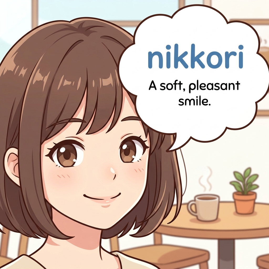 Close-up of a young woman giving a soft, calm smile in a cafe