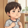A boy puffs up his cheeks in a sulk with his fists held to his chest, a putto (ぷっと) pout