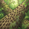 A dense mass of ants crawls all over a mossy fallen log in a forest, an uja-uja (うじゃうじゃ) scene