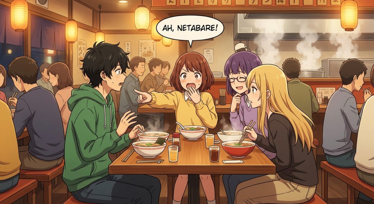 Netabare: Spoiler illustrated in a real-life Japanese scene