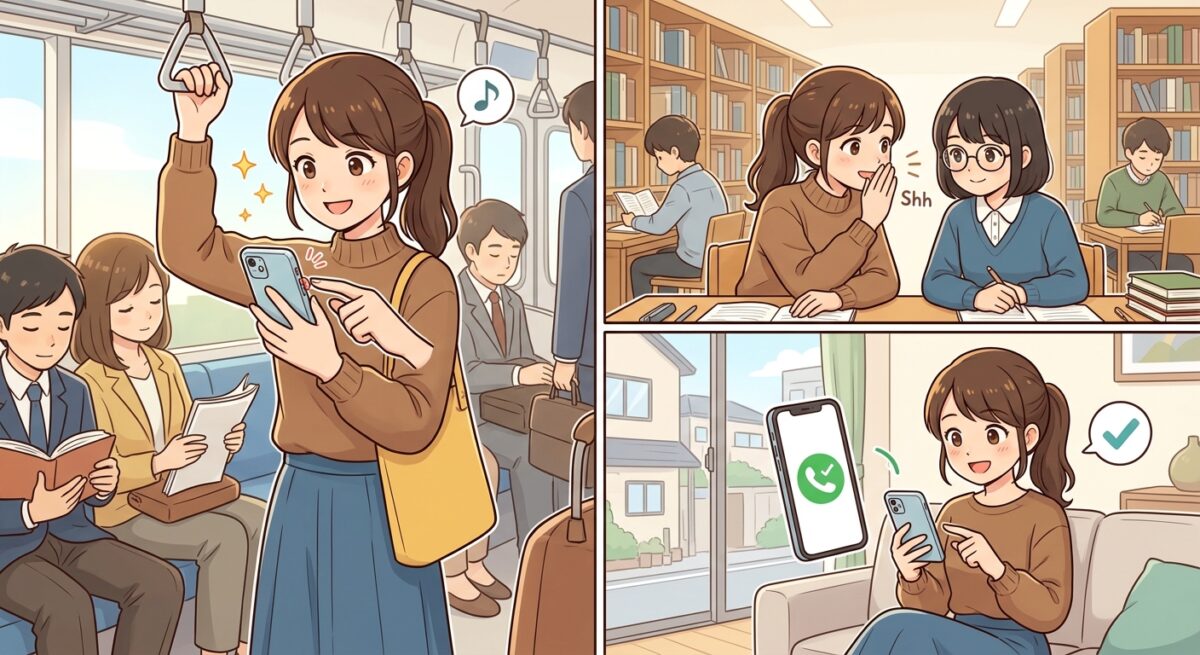 Mindful travel: An expat practices quiet etiquette on a Japanese train.