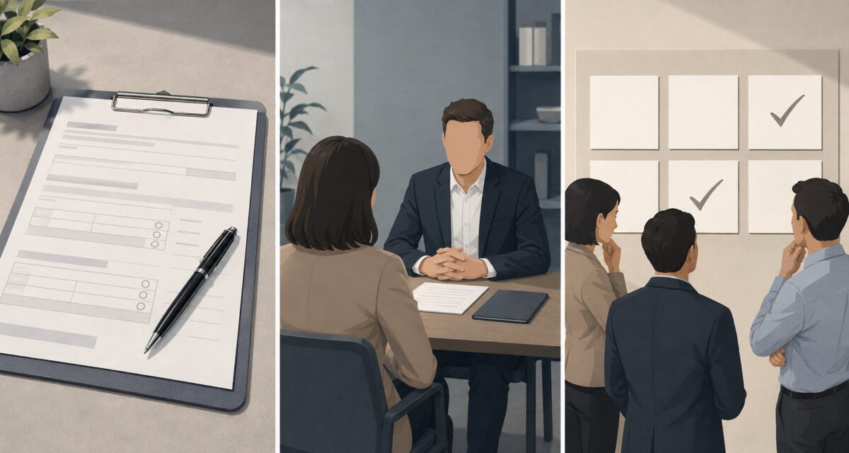 Reviewing evaluation documents and standards in a Japanese workplace