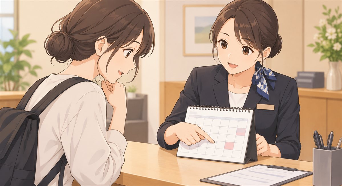 Traveler confirming a date using a calendar in Japan
